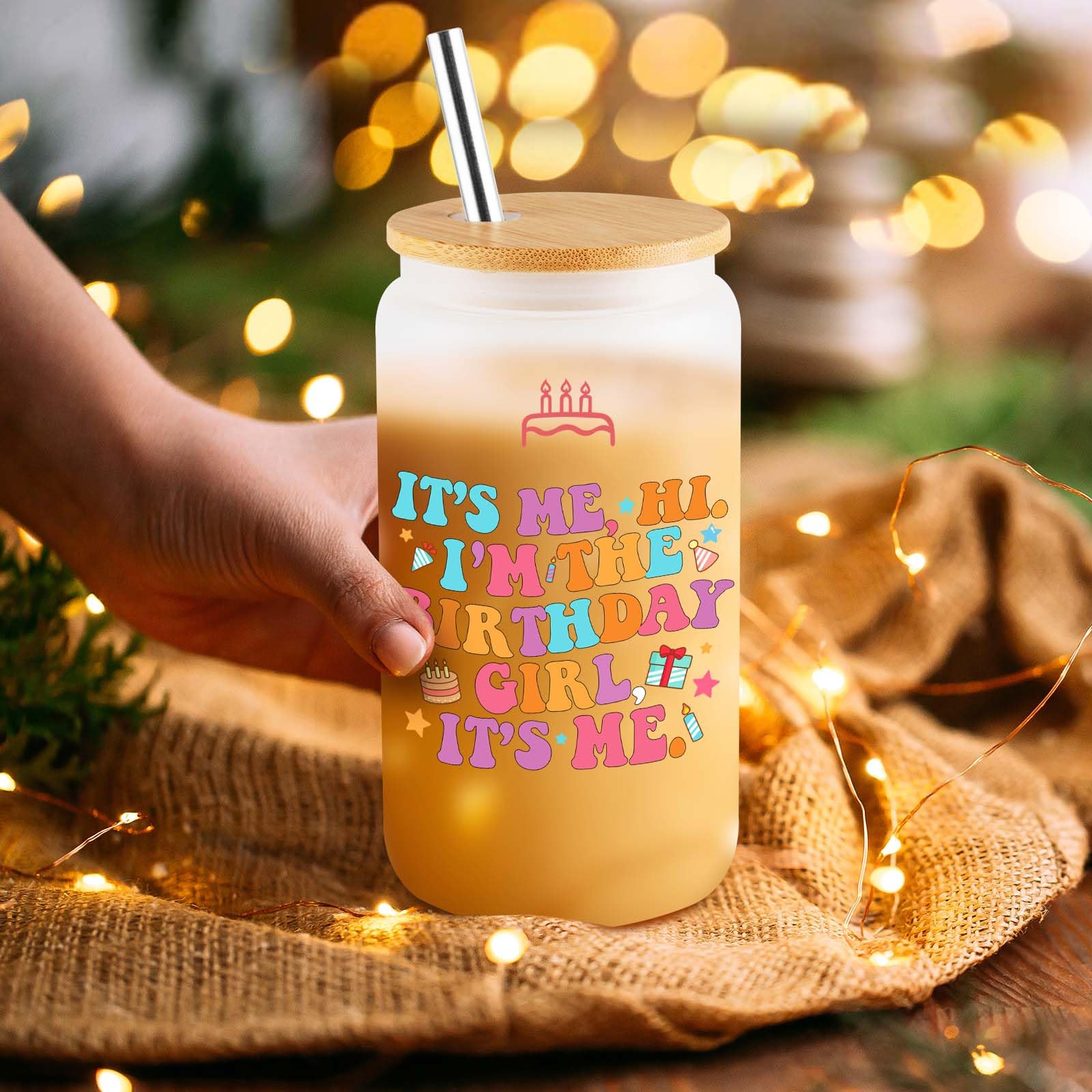 COCOGIFTS Birthday Merch Gifts for Music Lover - 16oz Glass Cup - Birthday Stuff Gifts for Girls - Birthday Decorations - Its Me Hi Im The Birthday Girl Its Me