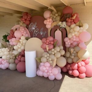 dusty pink balloon garland arch kit - double stuffed matte pink white sand balloons boho blush nude balloons for baby shower birthday valentines day bridal wedding party decoration