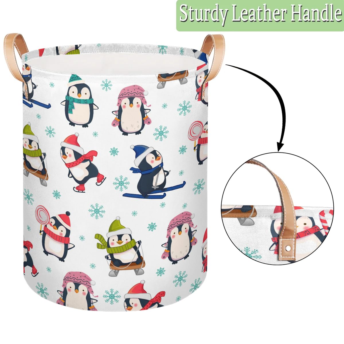 Large Laundry Hamper Winter Animal Penguin,Collapsible Laundry Basket,Dirty Cloth Hamper,Storage Basket Bin for Blankets Dirty Cloth Toy in Laundry Room Living Room Bedroom Colleage Dorm