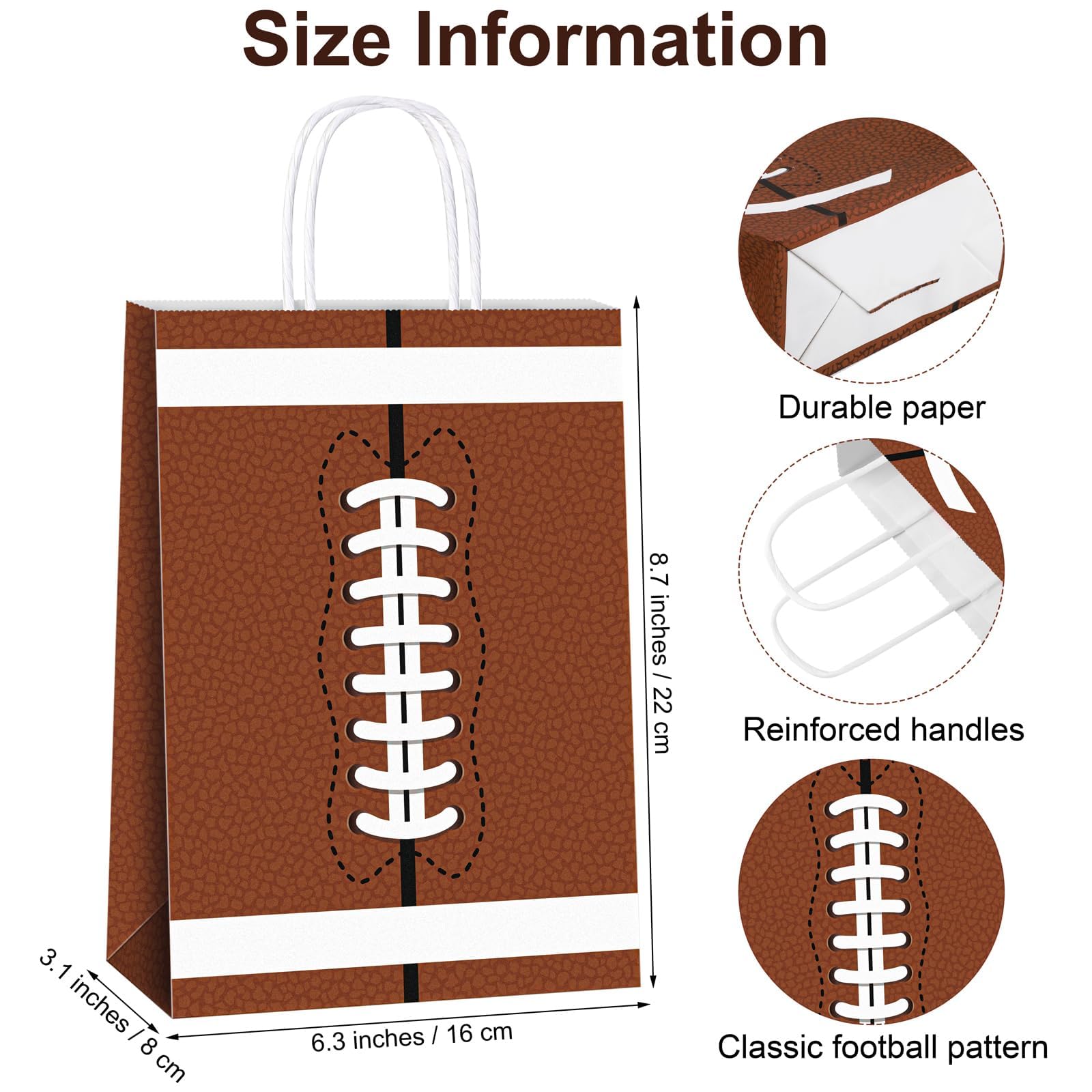 durony 16 Pieces Football Gift Bags with Handles Football Goodie Bags Party Favor Bags Football Treat Bags Candy Snack Bags for Party Supplies