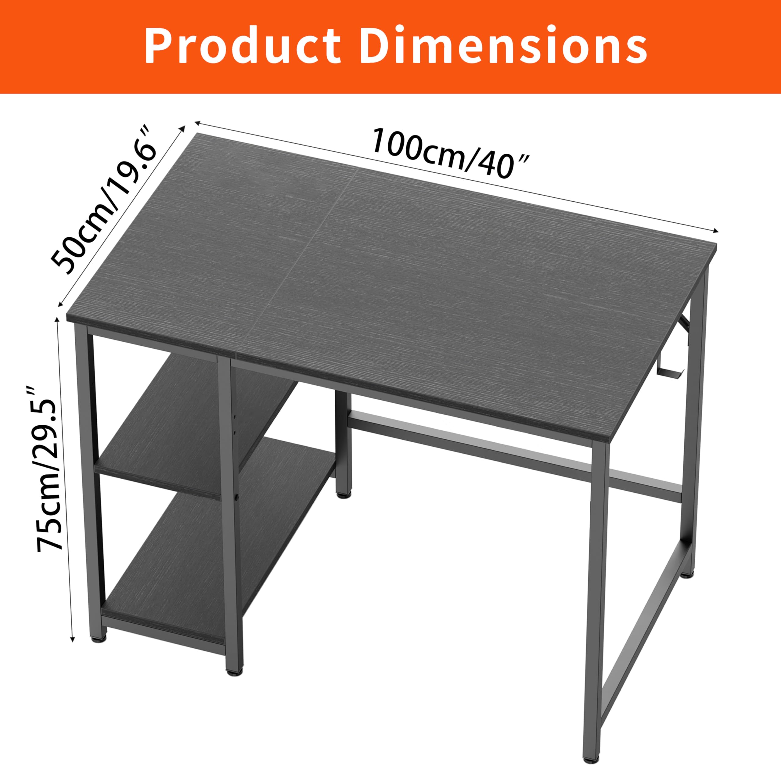 JOISCOPE Home Office Desk with Double Reversible Side Shelves and Headphone Hooks, Small Computer Desk for Working, Gaming, Studying, 40 inches, Black