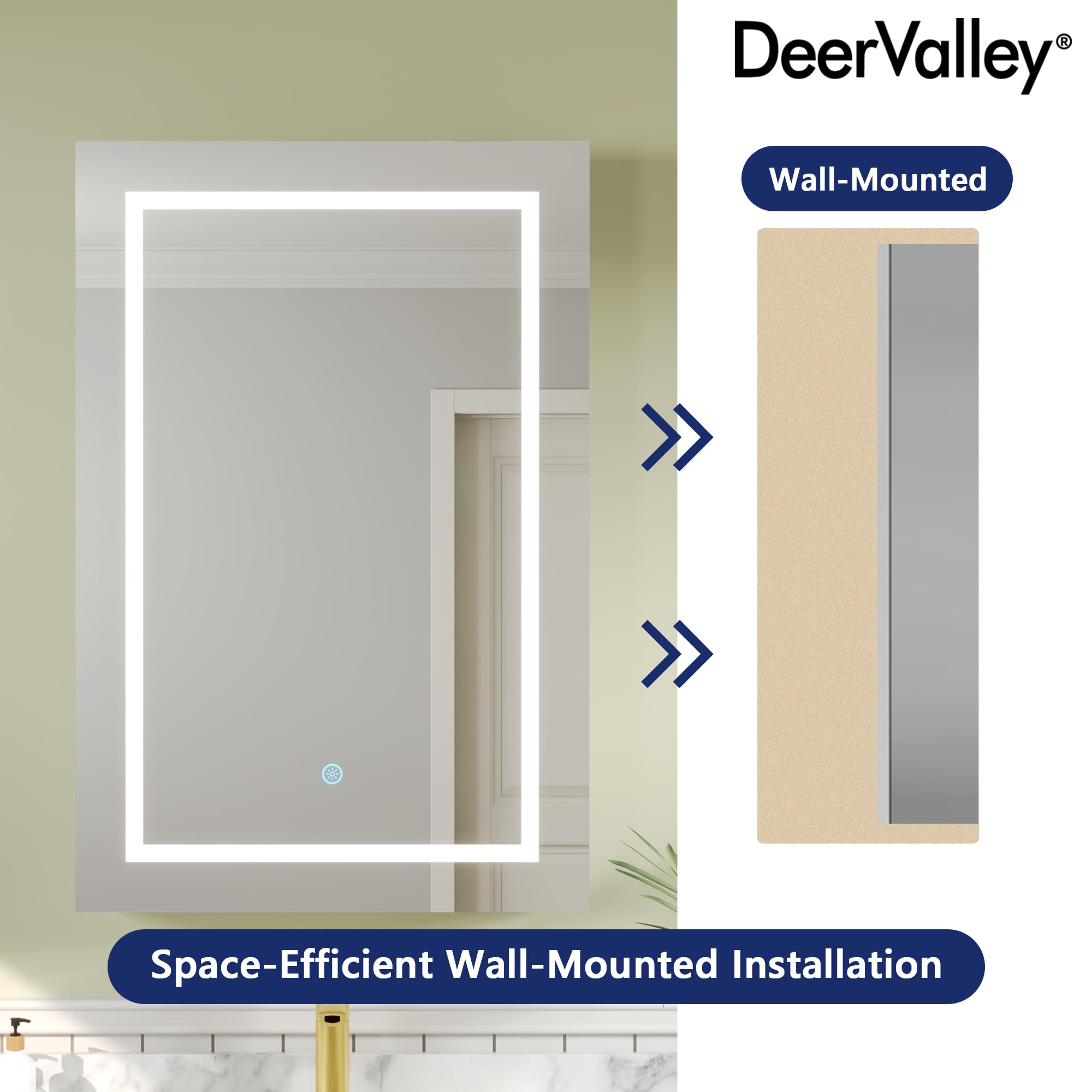 Deer Valley Lighted Medicine Cabinet with Mirror, 24" W x 36" H Led Medicine Cabinet, Bathroom Wall Mounted Modern Mirrored Medicine Cabinets with Storage Organizer