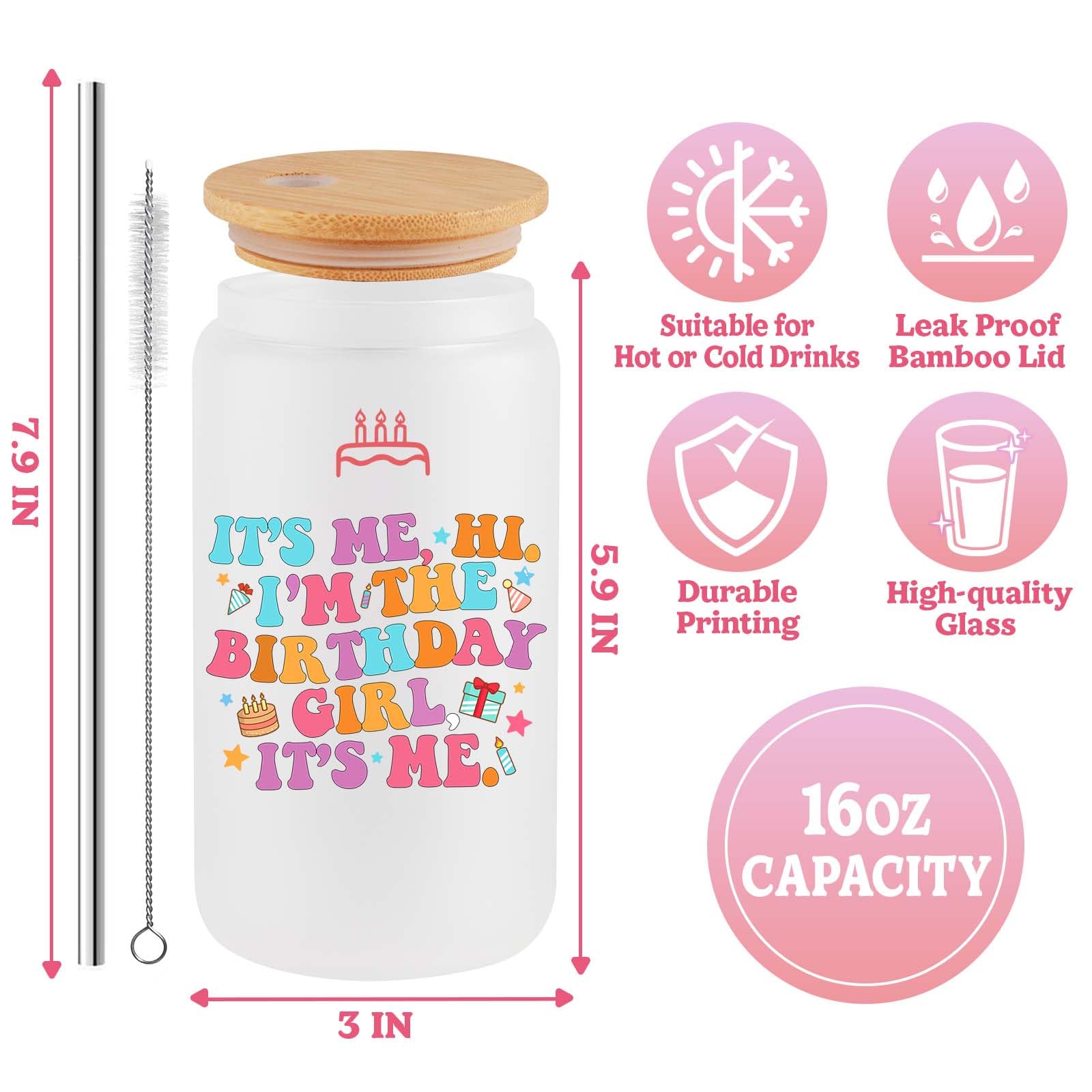 COCOGIFTS Birthday Merch Gifts for Music Lover - 16oz Glass Cup - Birthday Stuff Gifts for Girls - Birthday Decorations - Its Me Hi Im The Birthday Girl Its Me