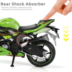 Risopen 1/12 Kawasak Ninja Motorcycle Model Toy Mini Alloy Metal Diecast Motorcycle Model Green Motorcycle Model Toy Sport Motorcycle Racing Model Collection Gift for Men Kid Boy (ZX-6R)