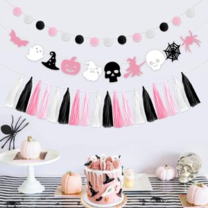 Kreatwow Pink Black Halloween Birthday Decoration Halloween Tassel Garland Banner Halloween Hanging Garland Skull Bat Spider Ghost Supplies for Birthday Wedding Baby Bridal Shower Bunting Supplies