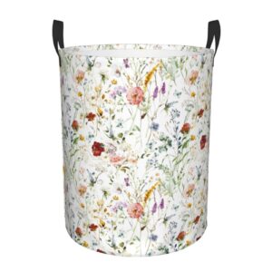 pevtufa wildflower watercolor foldable laundry basket organizer,fabric clothes toy storage basket nursery hamper storage bin for household bedroom, bathroom, college dorm-medium