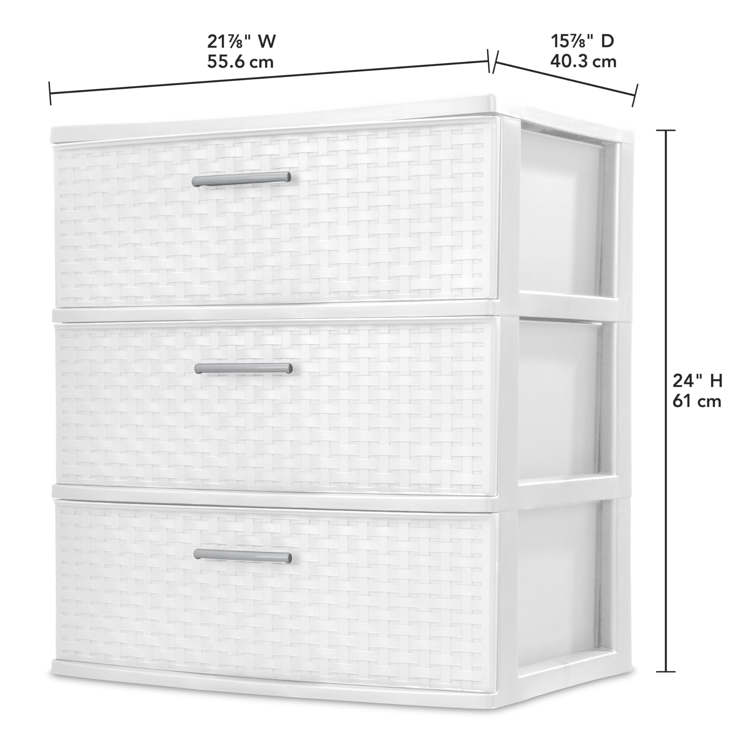 InTche 3 Drawer Wide Weave Tower White