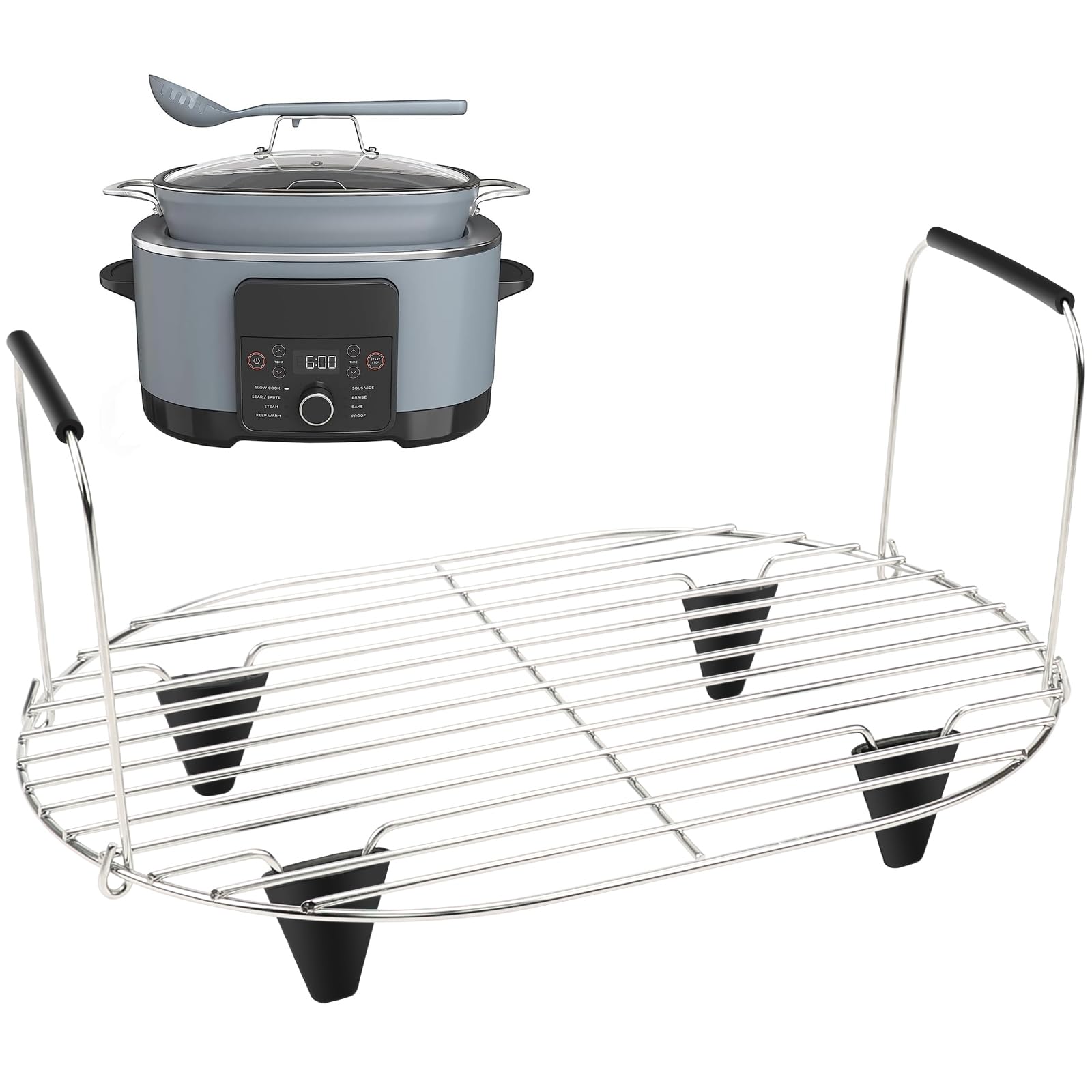 BYKITCHEN Roast and Steamer Rack Compatible with Ninja Foodi Possible Cooker Pro 8.5 Quart MC1000, MC1001, MC1010 Slow Cooker Crock, Ninja Possible Cooker Pro Accessories with Silicone Feet & Handles