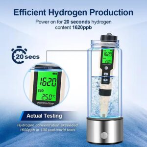 Hydrogen Water Bottle, Hydrogen Water Bottle Generator 2 Pack 2024 w SPE/PEM Tech Water Ionizer, Portable Hydrogenated Water Machine Improve Water in 3 Minutes Hydrogen Rich Glass Bottles Healthy