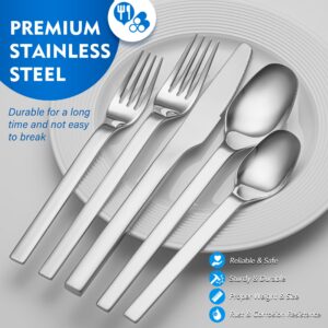 40 Piece Modern Silverware Flatware Cutlery Set, EIUBUIE Premium Stainless Steel Utensils Service for 8, Square Edge Design Kitchen Tableware Spoons and Forks Set, Mirror Polished, Dishwasher Safe