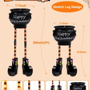 [ Orange Lights & Timer] Halloween Decorations - Halloween Candy Bowls, 2 Ft Large Witches Legs Candy Bowl Cauldron Hocus Pocus Bucket Candy Holder for Indoor Front Porch Home House Lawn Yard Outside