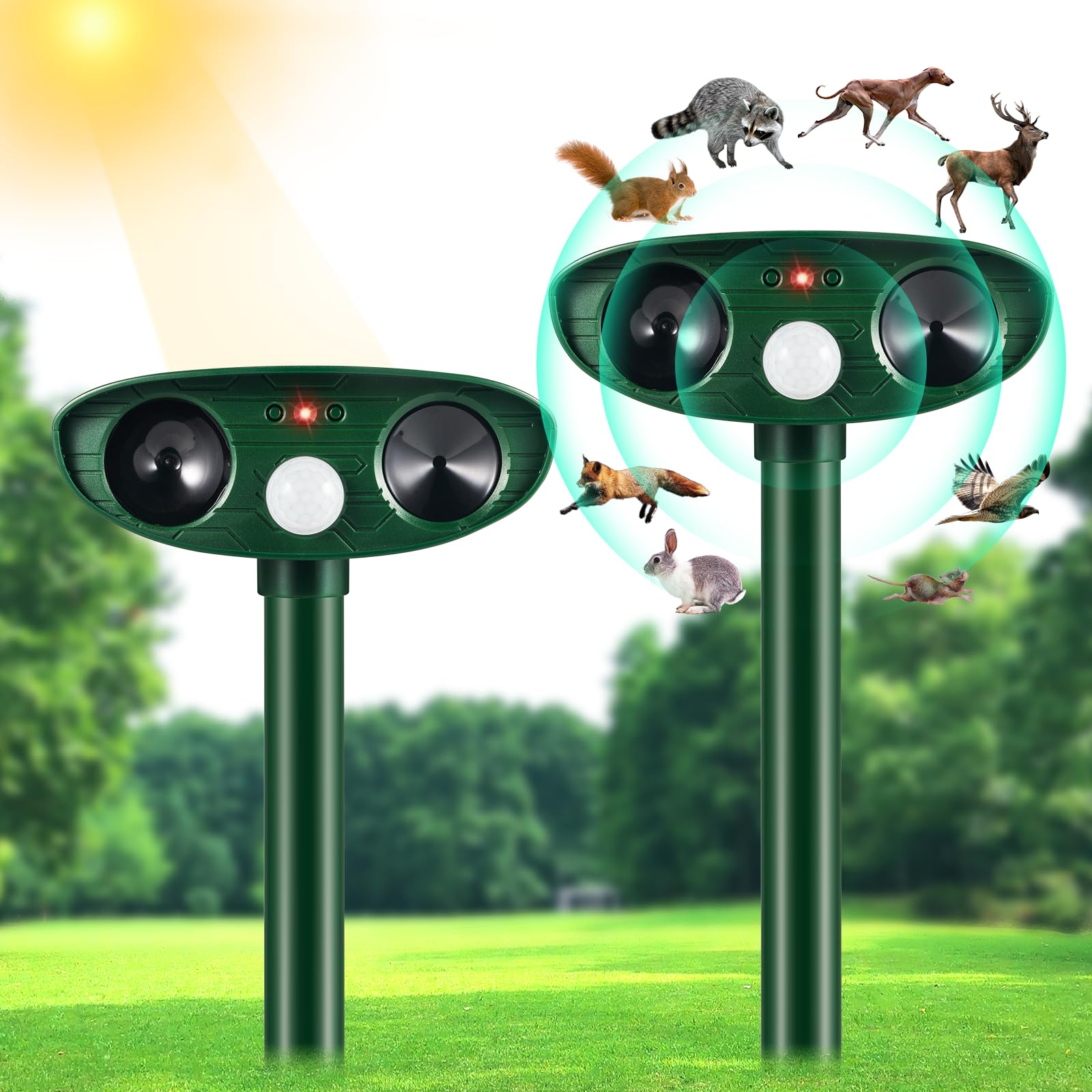 2 Pack Ultrasonic Animal Repeller Cat Repellent Outdoor Deer Repellent Devices Solar Animal Repeller with Motion Sensor Animal Deterrent to Scare Away Raccoon Squirrel Coyote Skunk Repellent for Yard