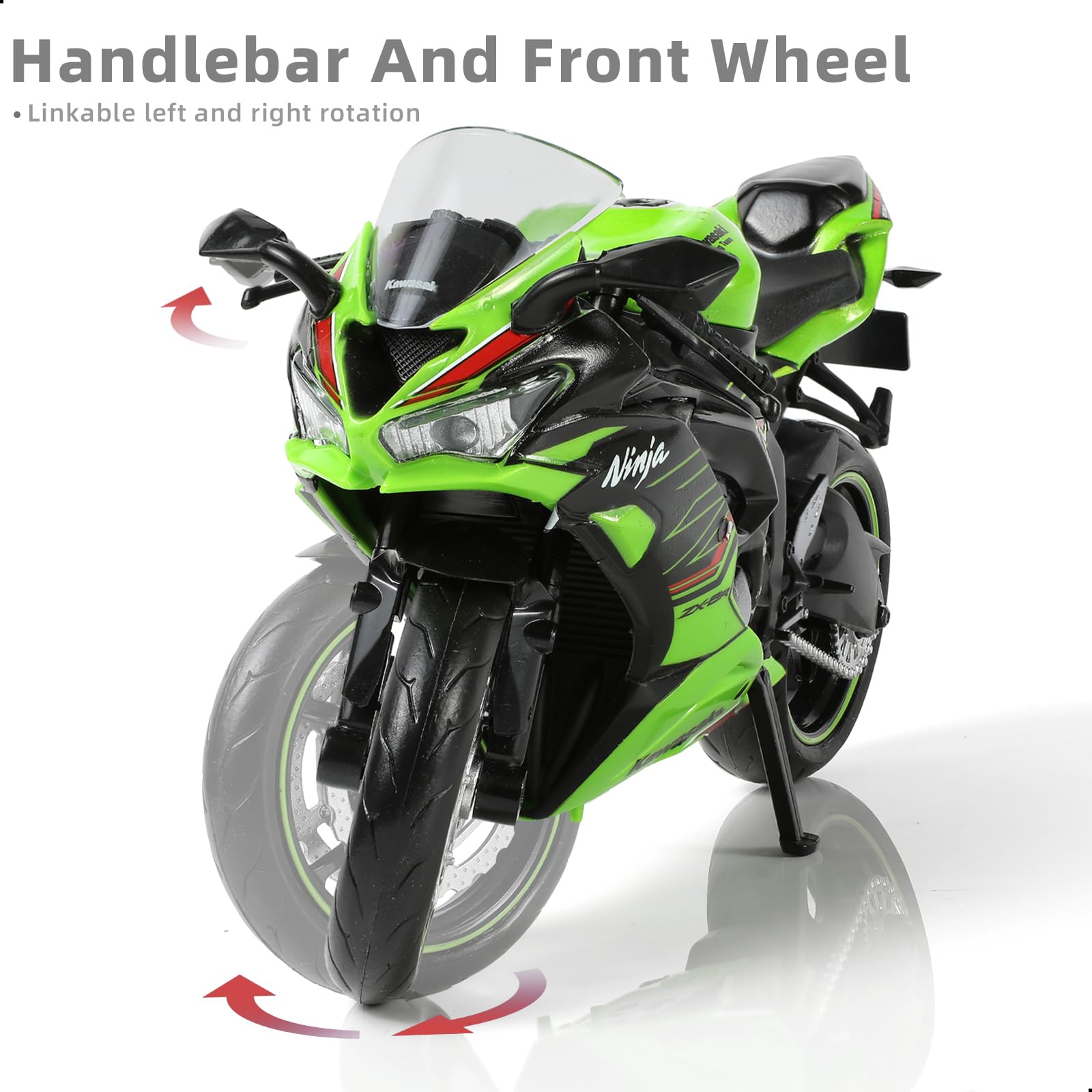 Risopen 1/12 Kawasak Ninja Motorcycle Model Toy Mini Alloy Metal Diecast Motorcycle Model Green Motorcycle Model Toy Sport Motorcycle Racing Model Collection Gift for Men Kid Boy (ZX-6R)