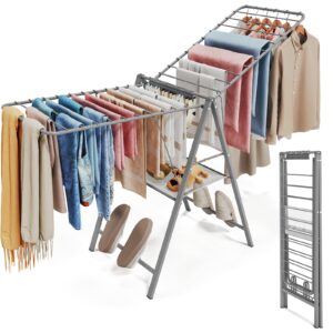 APEXCHASER Ultra Thin Drying Rack – Foldable Clothes Drying Rack with Enhanced Capacity - Convenient and Space-Saving, with Adjustable Wings.