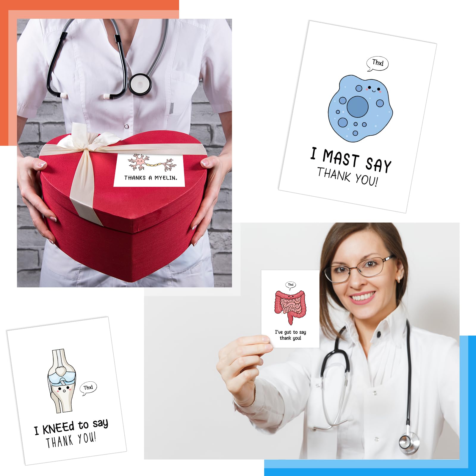 Chiisong 24 Sets Funny Nurse Thank You Cards Nurses' Day Appreciation Cards Pun Nurse Cards with Envelopes Hospital Grateful Cards for Essential Party Favor Nurses Doctors Healthcare Workers