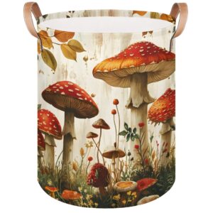 gumuslen retro mushroom leaves laundry basket collapsible dirty clothes laundry hamper canvas waterproof storage baskets baby toys organizer bin kids nursery hamper for bathroom bedroom