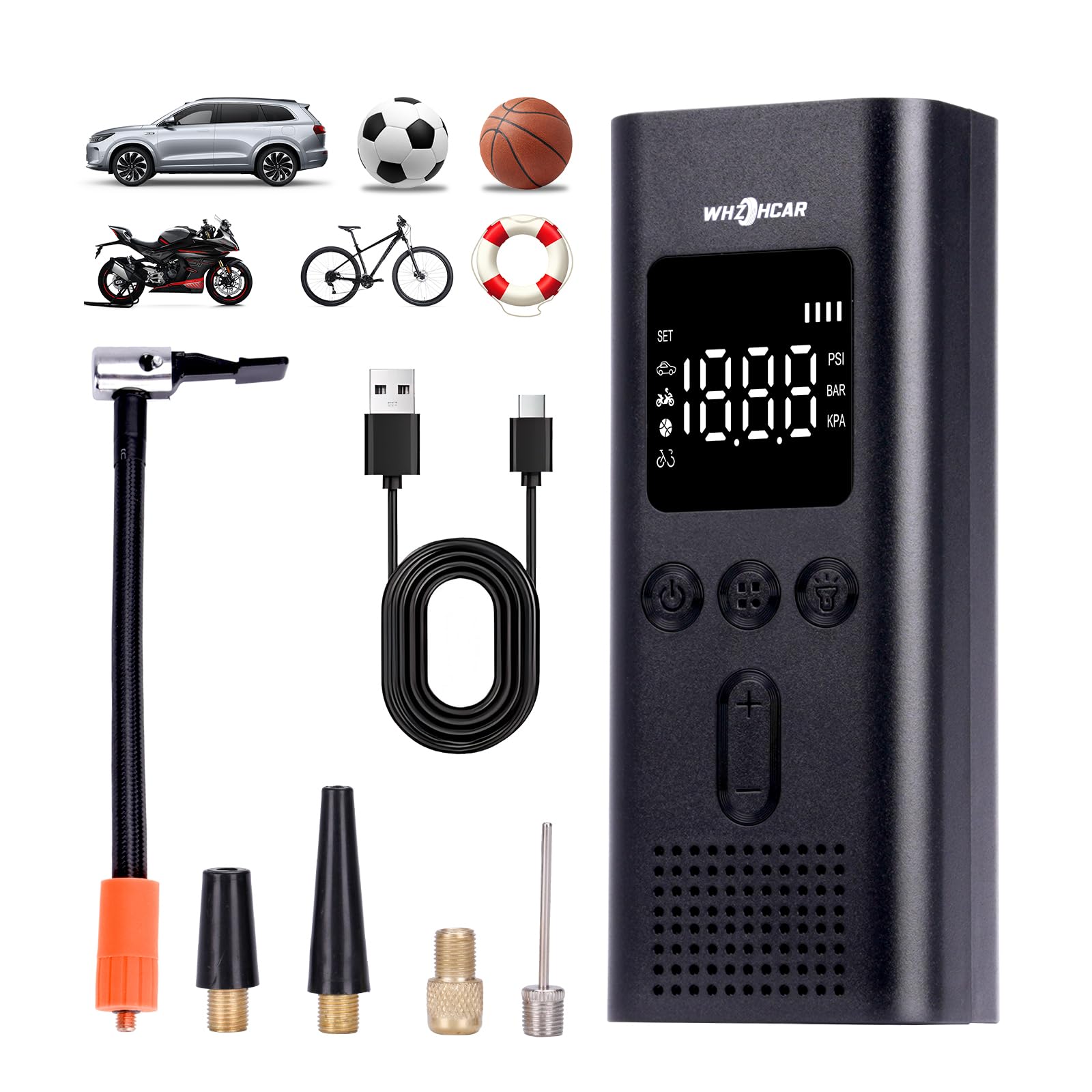 Tire Inflator Portable Air Compressor Air Pump 150 PSI Tire Inflator Accurate Pressure LCD Display with USB Charging LED Light for Motorcycle, Auto, Ball, Bicycle