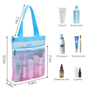 Nidoul Mesh Shower Caddy, Portable Shower Caddy Bag with Zipper, Shower Tote Dorm Caddy Hanging for Dorm, Gym, Travel, Camp, Beach, Toiletry (Pink Blue)