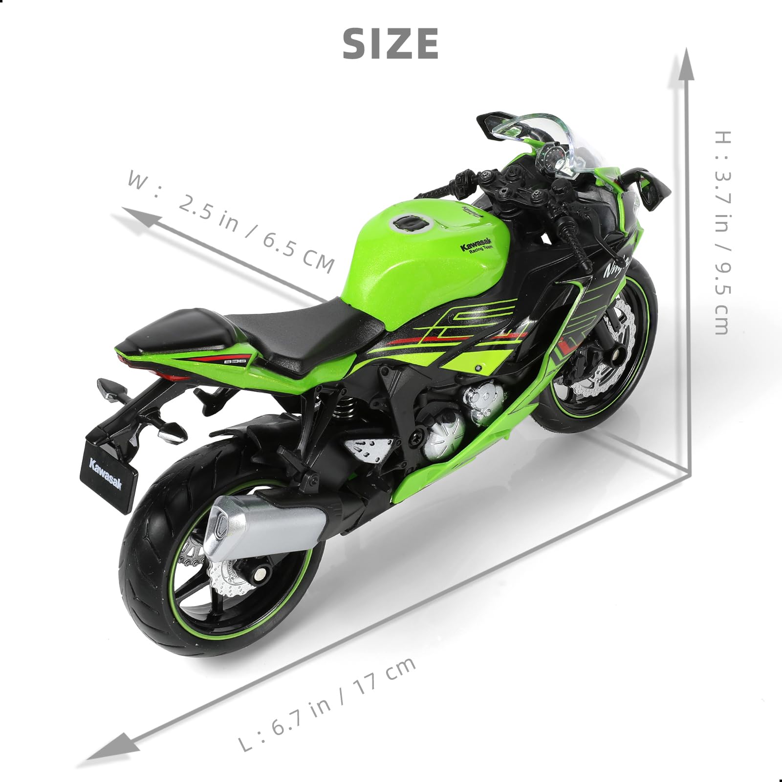 Risopen 1/12 Kawasak Ninja Motorcycle Model Toy Mini Alloy Metal Diecast Motorcycle Model Green Motorcycle Model Toy Sport Motorcycle Racing Model Collection Gift for Men Kid Boy (ZX-6R)