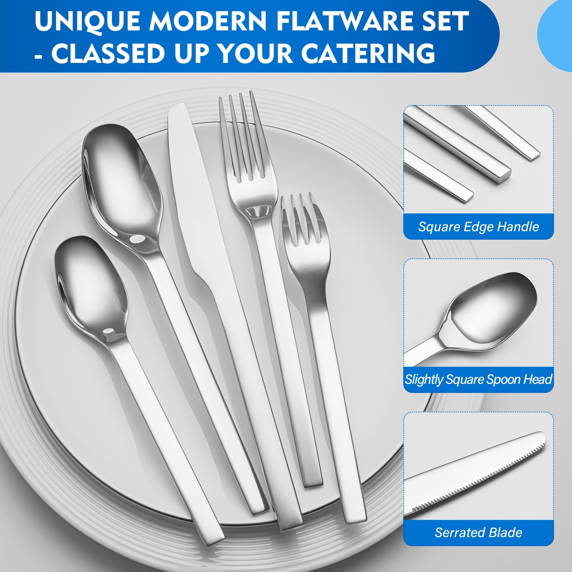 40 Piece Modern Silverware Flatware Cutlery Set, EIUBUIE Premium Stainless Steel Utensils Service for 8, Square Edge Design Kitchen Tableware Spoons and Forks Set, Mirror Polished, Dishwasher Safe