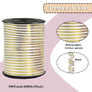 219 Yards Curling Ribbon-White Gold Rimmed Balloon Curling Ribbons,Balloon String，for DIY Decor Ribbons and Bows Wedding, Florist Flower