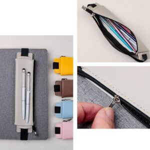 JinGuoZiLP PU Leather Pen Holder, Zippered Pencil Holder Pen Sleeve Case with Elastic Bands