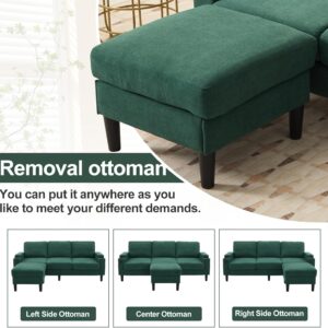 78'' Sectional Modular Sofa L Shaped Couches for Living Room, Small 3 Seat Sofa Couch with Storage Ottoman, Comfy Linen Fabric Upholstered Couch with USB Ports & Cup Holder Furniture, Green