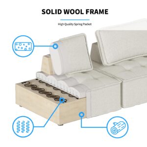 PUREMIND Modular Sectional Sofa, Beige 1 Seat Convertible Modular Couch for Living Room, Linen Single Sofa Chair Easily Combined into L Shaped Sofa, Sofa Sleeper, Sofa Set