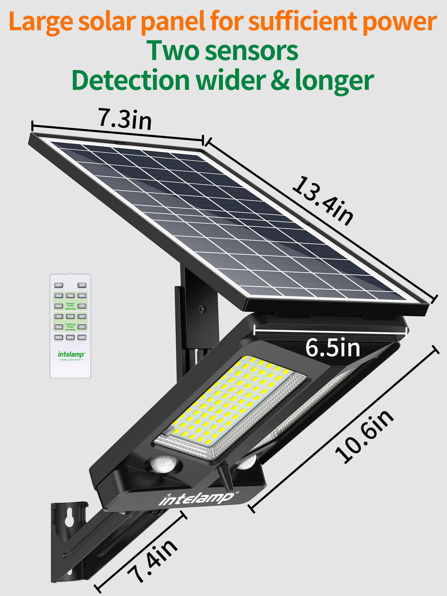 intelamp Solar Outdoor Lights with Dual Sensors,12500mAh 2000LM 240° Wide Lighting Aluminum Solar Flood Lights Outdoor Motion Sensor with Remote Control, Solar Lights for Outside Waterproof 4 Modes