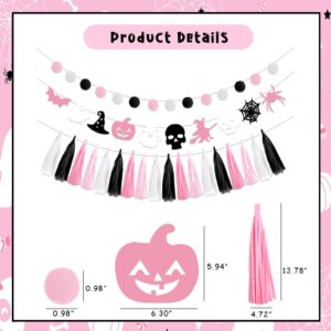 Kreatwow Pink Black Halloween Birthday Decoration Halloween Tassel Garland Banner Halloween Hanging Garland Skull Bat Spider Ghost Supplies for Birthday Wedding Baby Bridal Shower Bunting Supplies