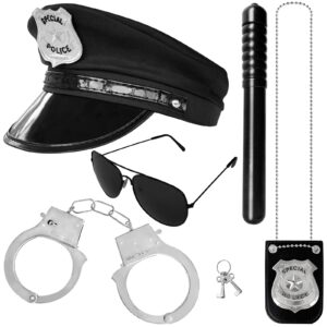 bvrbaory 5pcs police pretend costume accessories,police pretend play toy set for kids,mens police officer accessory with policeman hat,sunglass handcuffs for halloween dress up costumes