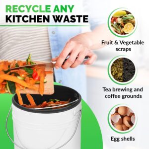 Kitchen Compost Bin with Airflow Lid, 1.3 Gallon Metal Countertop Compost Bucket, Indoor Composter, White