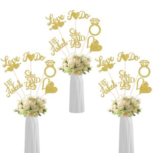 12 pack he asked she said yes centerpiece sticks love heart i do ring table centerpiece sticks for wedding engagement bridal theme party supplies gold (gold)