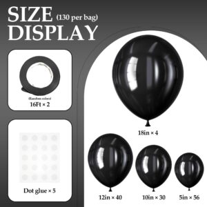 DECOCKRAT 130PCS Black Balloons, Latex Balloons Different Sizes 18/12/10/5 Inch, Helium Balloons with Ribbon, Party Balloon Set for Birthday Wedding Graduation Anniversary Baby Shower Decorations.