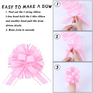 12 Pieces Large Pull Bows,6 inches Simple Style Gift Bow for Christmas Party Birthday Gift Wedding Ribbon Bows for Wrapping Boxes or Flower Decorations, Valentine's Day Gift Decorations (Pink)