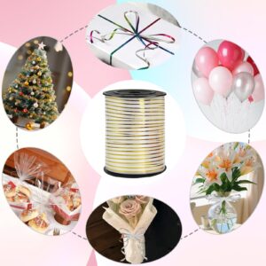 219 Yards Curling Ribbon-White Gold Rimmed Balloon Curling Ribbons,Balloon String，for DIY Decor Ribbons and Bows Wedding, Florist Flower