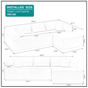 kevinplus 107.47 Sectional Sofa Couch with Chaise Lounge for Living Room, Modern L-Shape 4-Seat High-Density Sponge Floor Sofa Couch, No Assembly & Heightened Seat(Right-Facing, Gray)