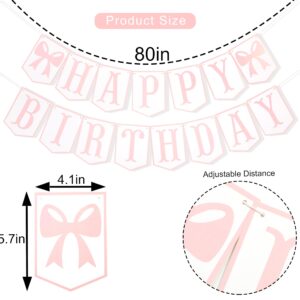 Happy Birthday Bow Girl Banner - Bow 1st Birthday Decoration,Girl First Bow Birthday Party,Pink Bow Happy Birthday Banner, Baby Girl Bow Banner