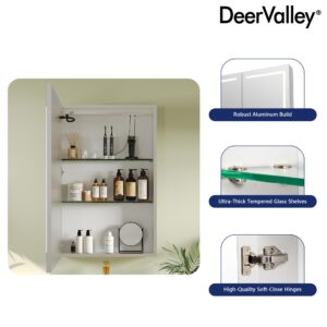 Deer Valley Lighted Medicine Cabinet with Mirror, 24" W x 36" H Led Medicine Cabinet, Bathroom Wall Mounted Modern Mirrored Medicine Cabinets with Storage Organizer