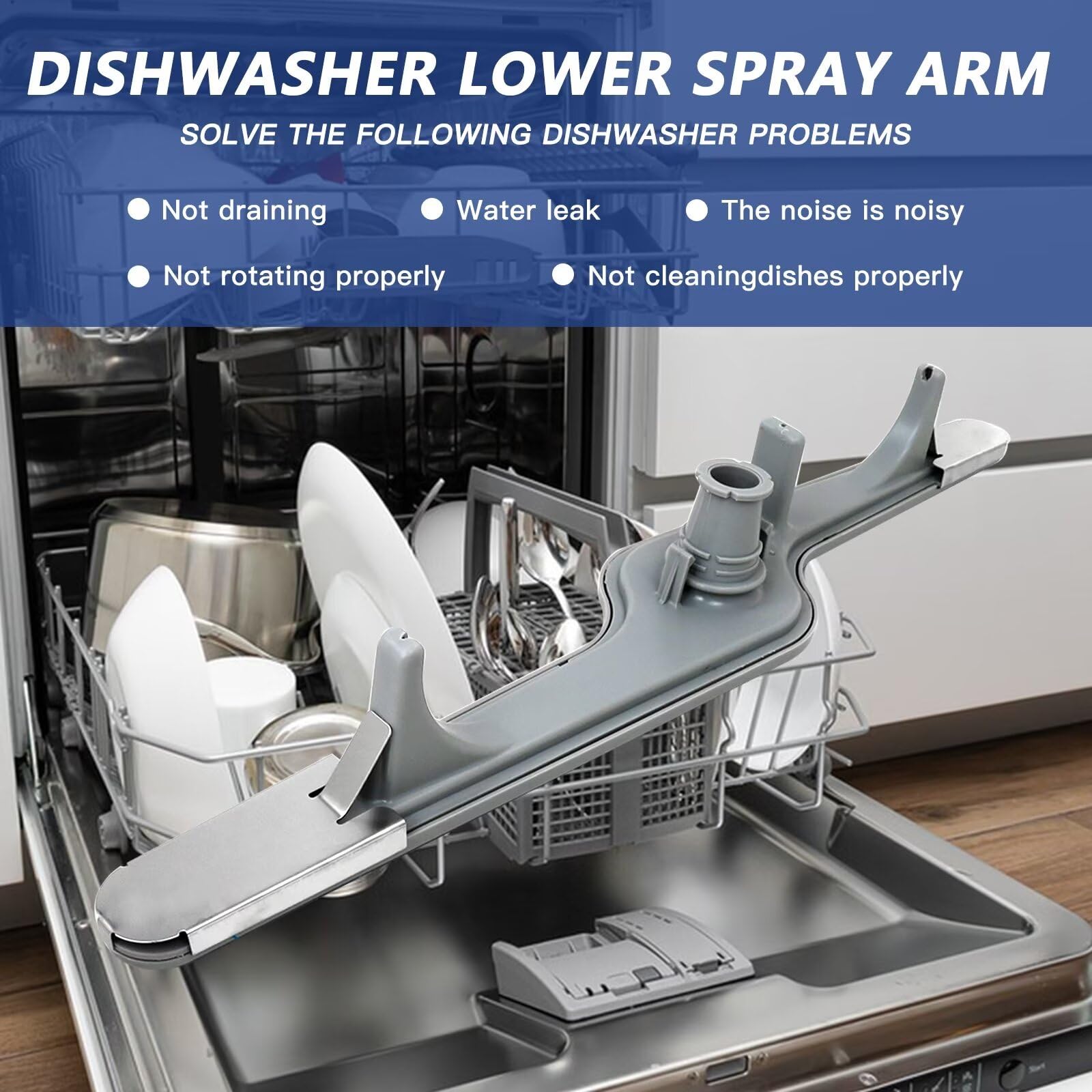 SUNJCO High-Grade Grey 154568002 Spray Dishwasher Arm- Ideal for Most Crosley Frigidaire Gibson Dishwashers including BBBD2432KB0 BBBD2432KF0 BBBD2432KW0 - Replaces PS12585623 PS1524956-18.8"" Size