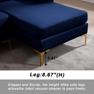 PEIHONGET L Shaped Sectional Couch, 3 Seat L-Shaped Sofa, Convertible Sectional 3 L-Shaped Couch Soft Seat for Small Apartments, Living Room (Blue)