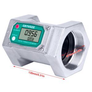 GRYVOZE 2.5 Inch Digital Flow Meter, 21-264 GPM Inline NPT Thread Fuel Turbine Flowmeter with LCD Display for Water, Diesel, Gas Oil, Gasoline, and Other Liquids (5 Units: Gallon, QTS, PTS, L, m³)