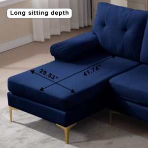 PEIHONGET L Shaped Sectional Couch, 3 Seat L-Shaped Sofa, Convertible Sectional 3 L-Shaped Couch Soft Seat for Small Apartments, Living Room (Blue)