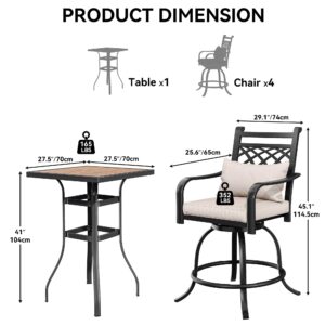 YITAHOME 5 Piece Outdoor Bar Height Table and Chairs Set, 32" Patio Height Bar Table & Outdoor Bar Stools Set of 4,Bar Height Patio Furniture for Lawn Garden Porch, Rhombus Back, Ivory