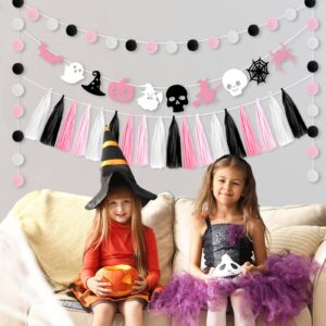 Kreatwow Pink Black Halloween Birthday Decoration Halloween Tassel Garland Banner Halloween Hanging Garland Skull Bat Spider Ghost Supplies for Birthday Wedding Baby Bridal Shower Bunting Supplies