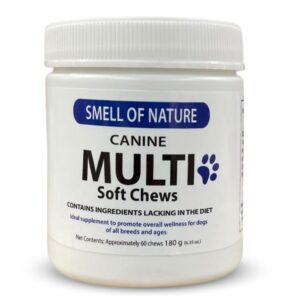 smell of nature multi dog supplement chews with probiotics, mushroom extract & turmeric - soft chewable supplement for overall health & wellness - made with superfoods - 60 chews