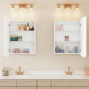 SOOWERY Medicine Cabinet Mirror 19.6" W x 26" H Bathroom Mirror with Storage Wall Mounted Medicine Mirror Cabinet Wood Organizer with Single Door Farmhouse Bathroom Storage Cabinet