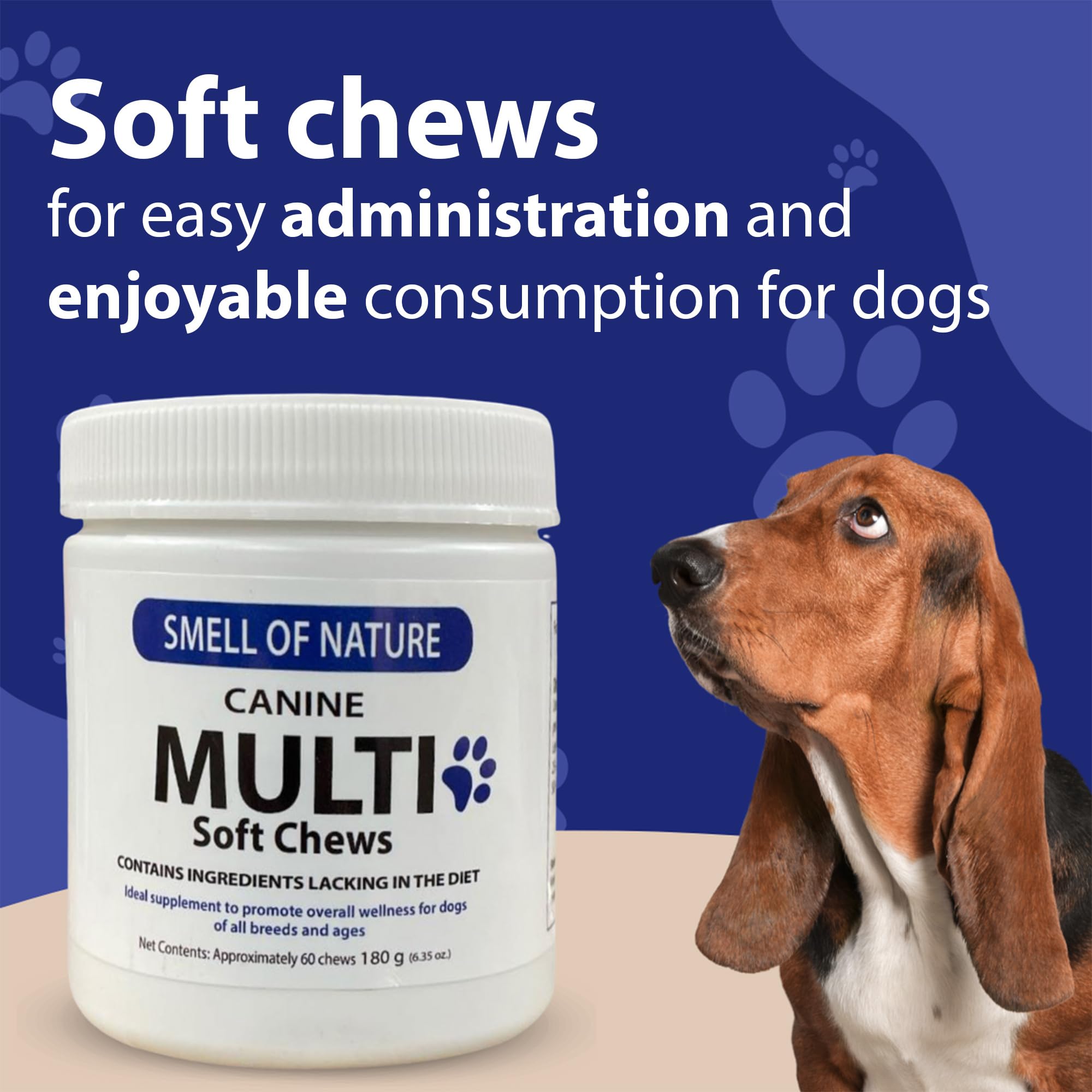 Smell of Nature Multi Dog Supplement Chews with Probiotics, Mushroom Extract & Turmeric - Soft Chewable Supplement for Overall Health & Wellness - Made with Superfoods - 60 Chews