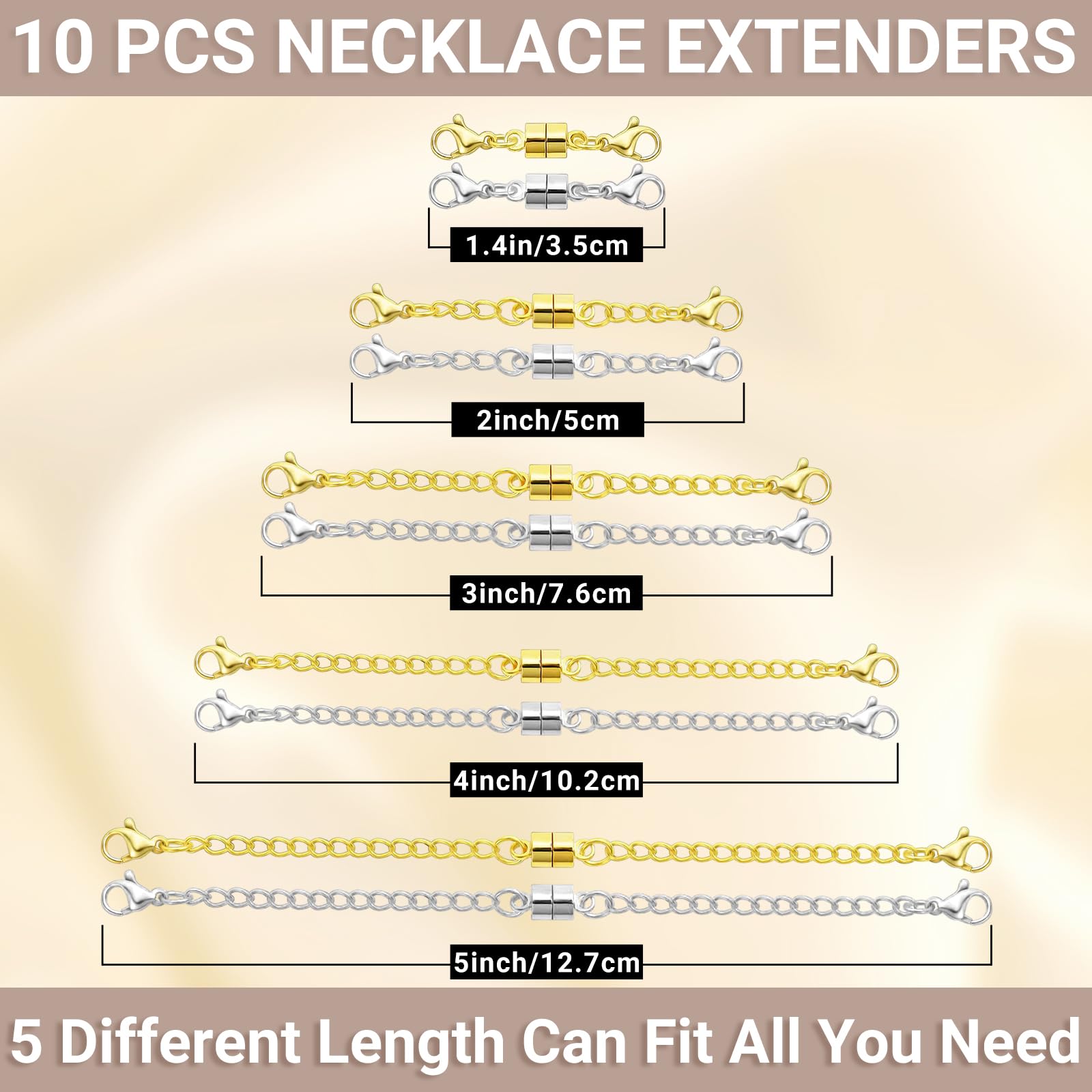 MKCYD Necklace Extender with Magnetic Clasps Chain Extenders for Necklaces,Gold and Silver Magnetic Necklace Clasps and Closures with Necklace Extenders Bracelet Extender Necklace Extension