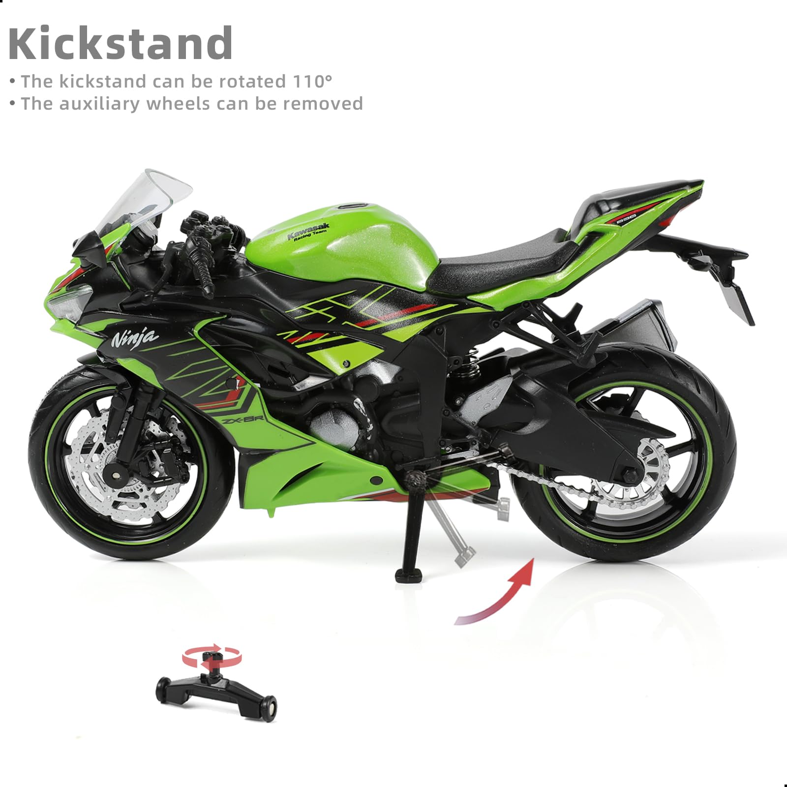 Risopen 1/12 Kawasak Ninja Motorcycle Model Toy Mini Alloy Metal Diecast Motorcycle Model Green Motorcycle Model Toy Sport Motorcycle Racing Model Collection Gift for Men Kid Boy (ZX-6R)